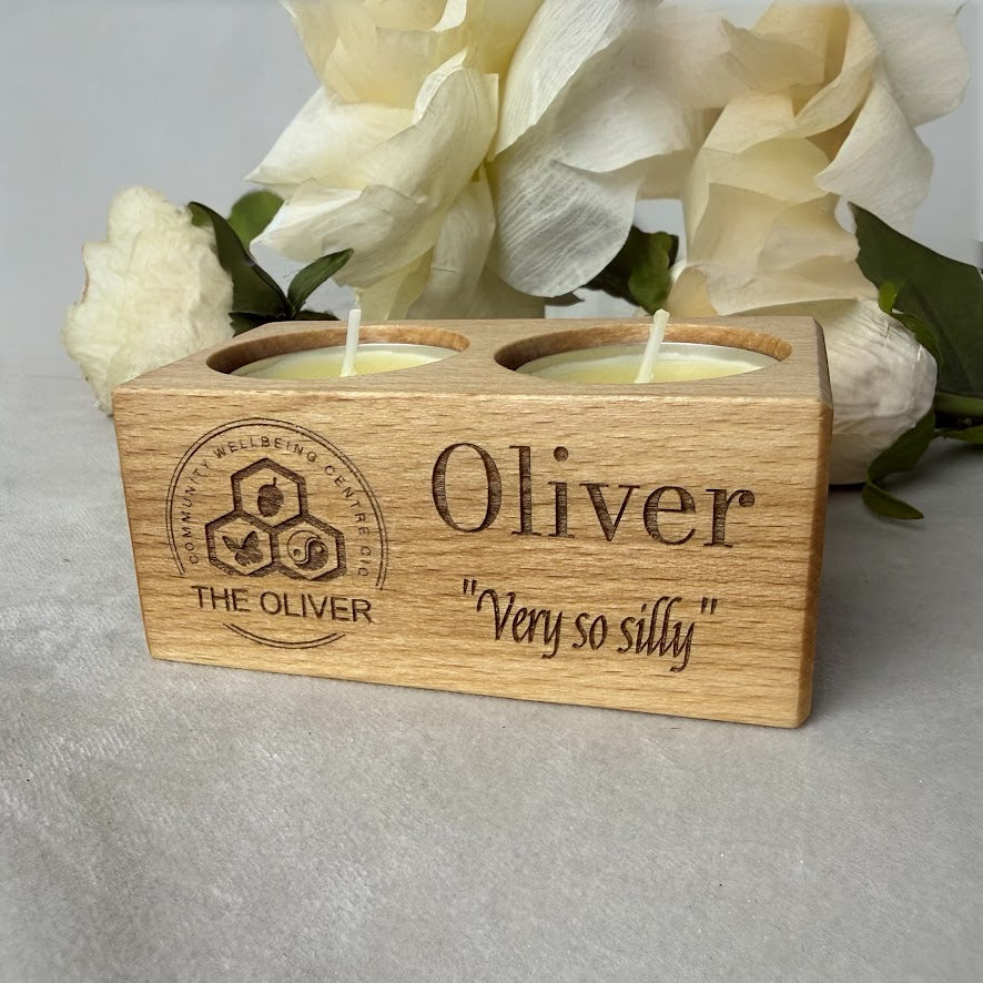 Engraved Wooden Double Memorial Candle