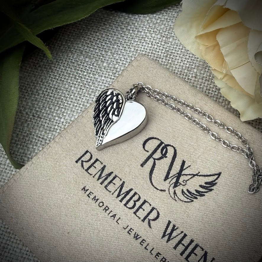 Stainless Self Fill Angel Wing Urn Memorial Pendant