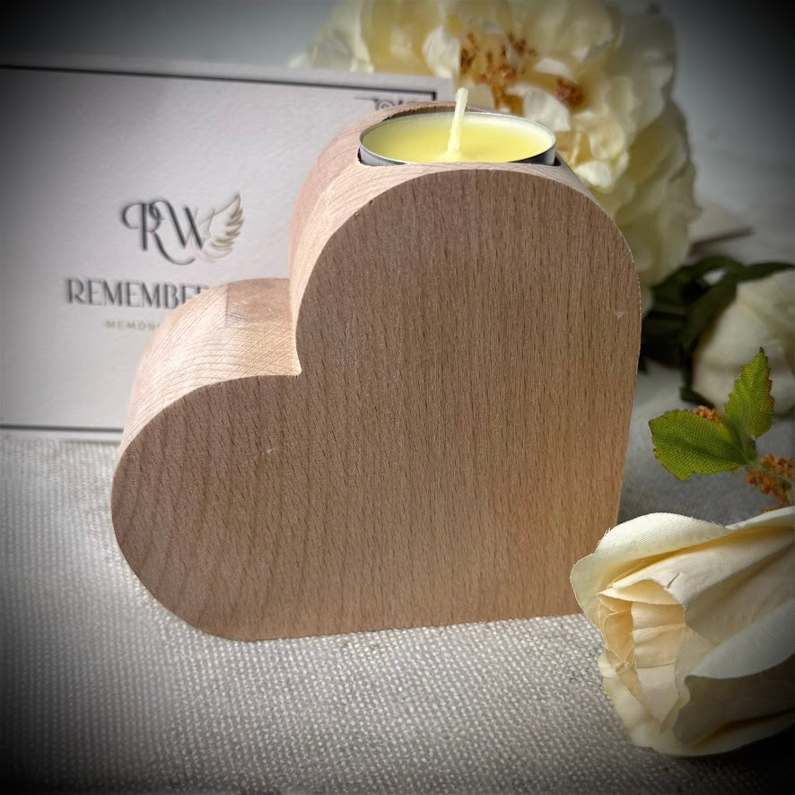 Engraved Wooden Heart Memorial Candle