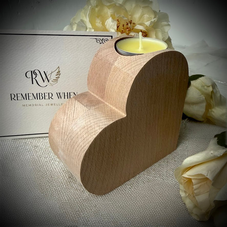 Engraved Wooden Heart Memorial Candle