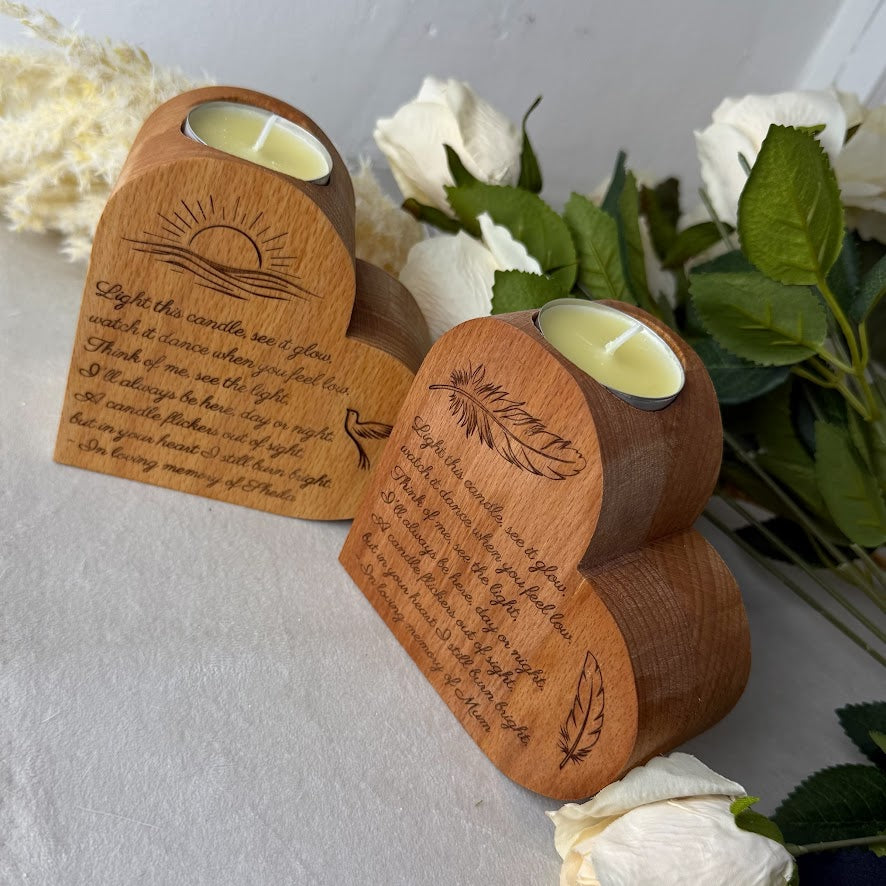 Engraved Wooden Heart Memorial Candle