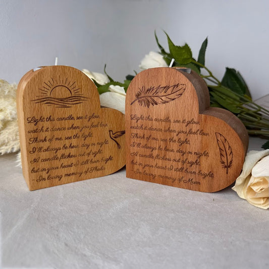 Engraved Wooden Heart Memorial Candle