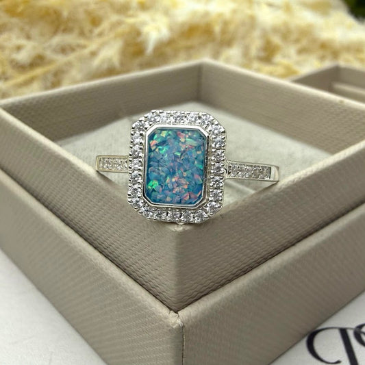 Sterling Silver Crystal Rectangle Memorial Ring