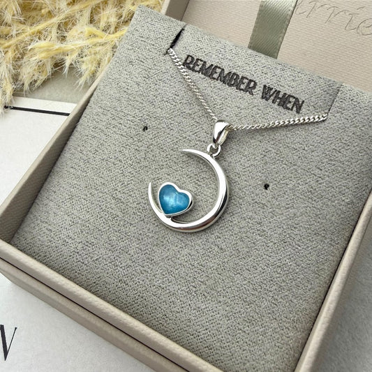 Sterling Silver Heart Moon Memorial Pendant