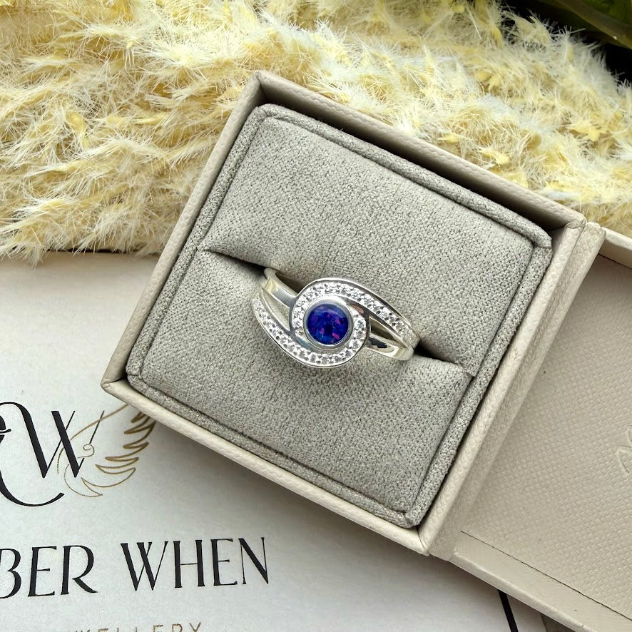 Sterling Silver Crystal Round Embrace Memorial Ring
