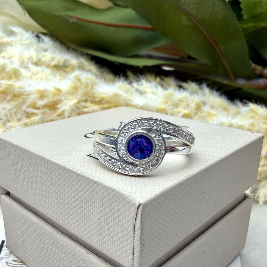 Sterling Silver Crystal Round Embrace Memorial Ring