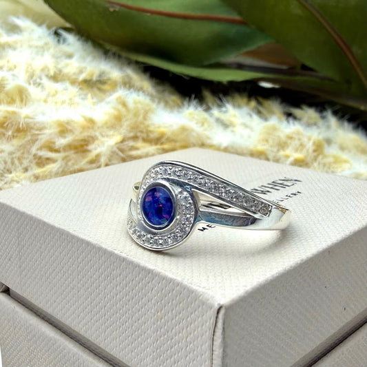Sterling Silver Crystal Round Embrace Memorial Ring