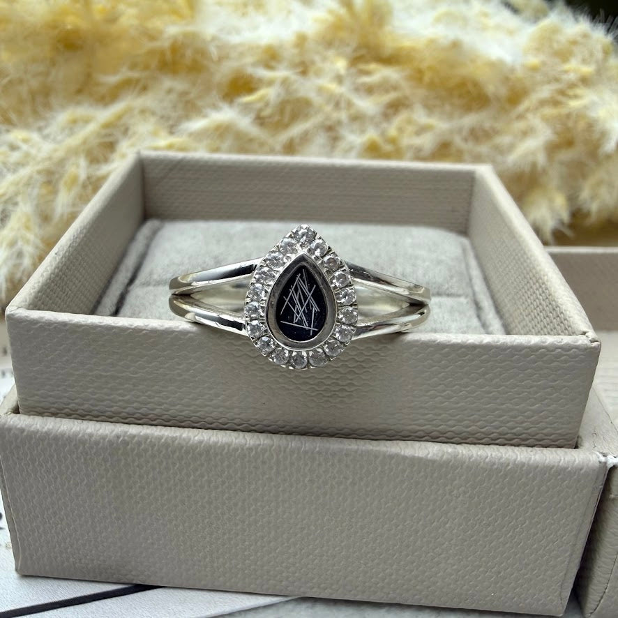 Sterling Silver Crystal Teardrop Memorial Ring