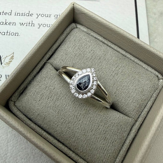 Sterling Silver Crystal Teardrop Memorial Ring