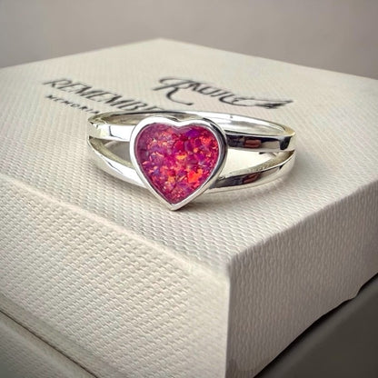 Sterling Silver Double Band Heart Memorial Ring - Size Q Only