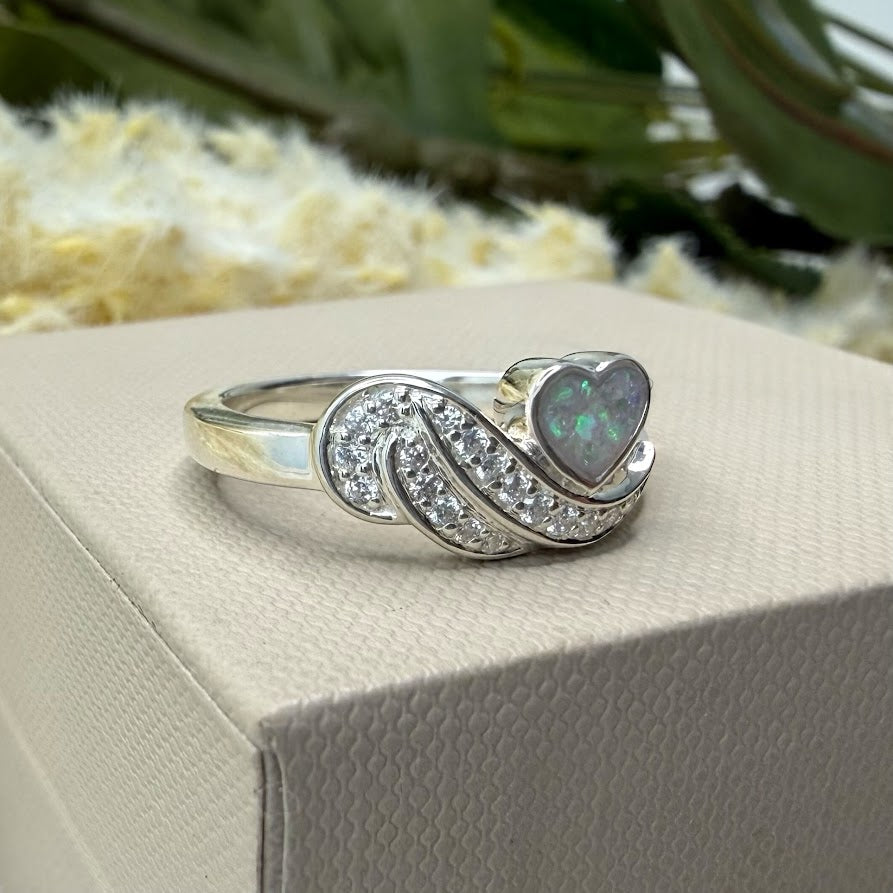 Sterling silver Crystal Wing Heart Memorial Ring