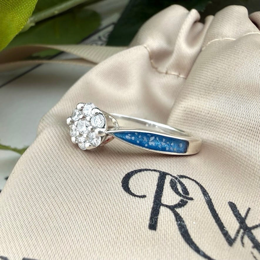 Sterling Silver Crystal Cluster Memorial Ring