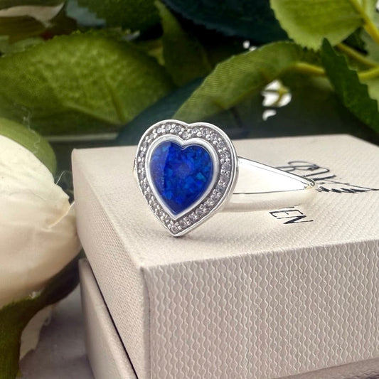 Sterling Silver Crystal Heart Signet Memorial Ring