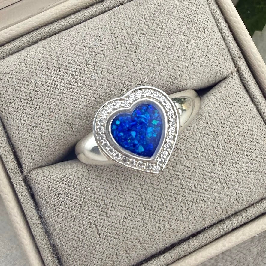 Sterling Silver Crystal Heart Signet Memorial Ring