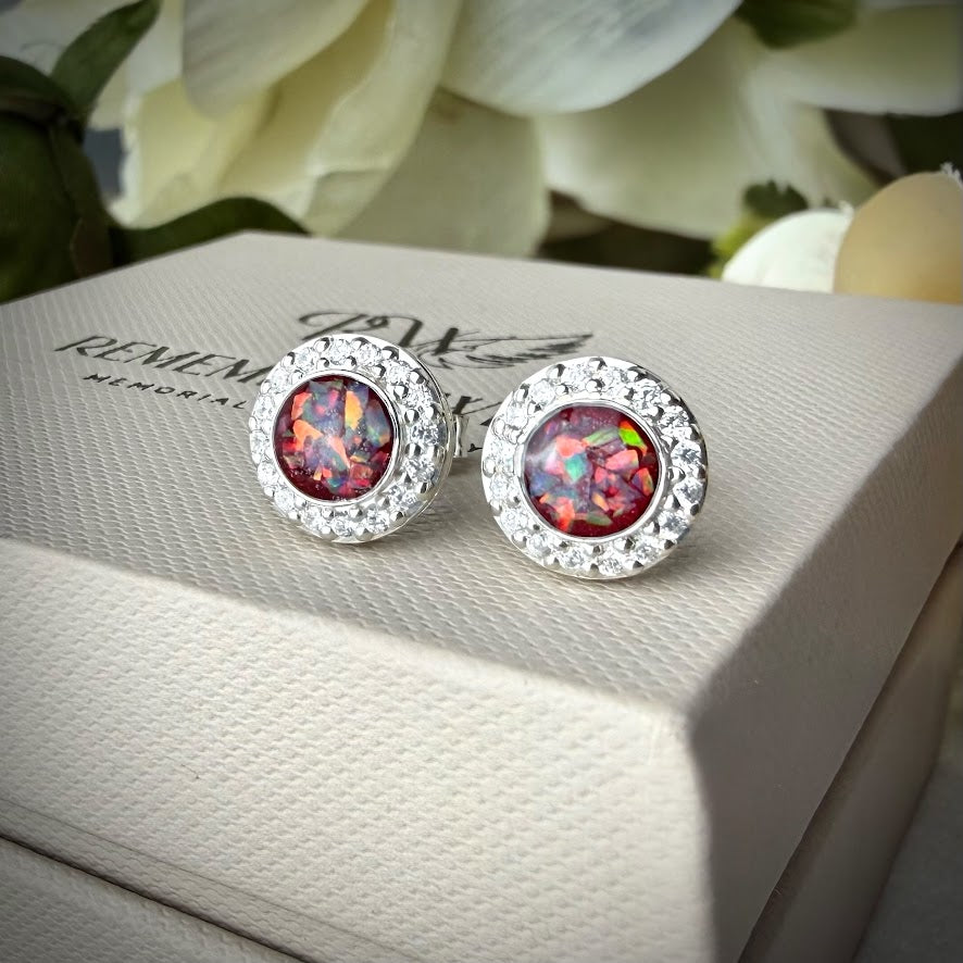 Sterling SIlver Crystal Round Stud Memorial Earrings