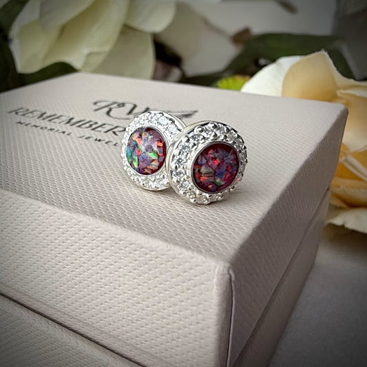 Sterling SIlver Crystal Round Stud Memorial Earrings