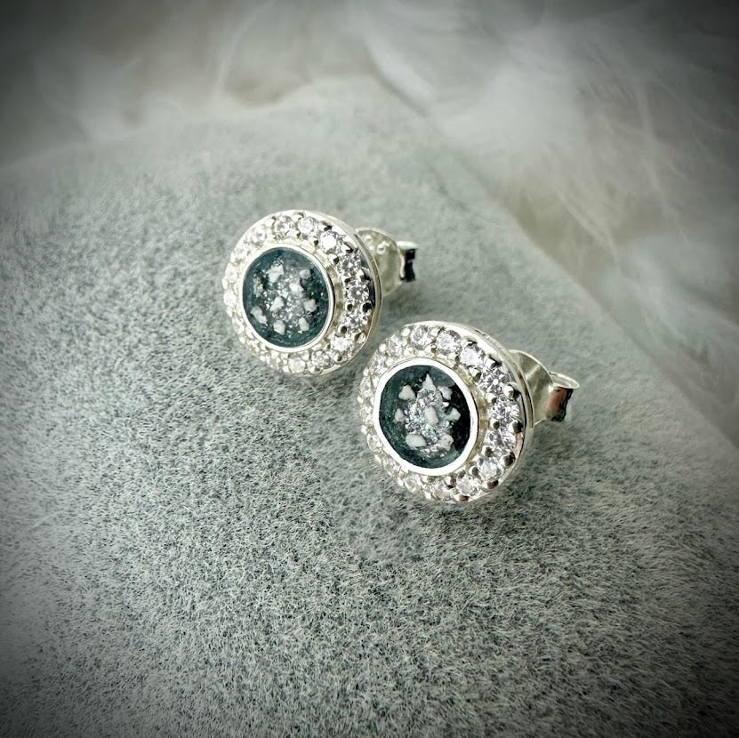 Sterling SIlver Crystal Round Stud Memorial Earrings