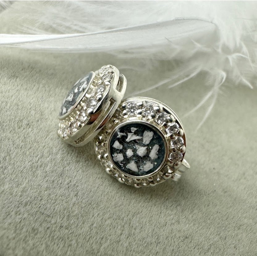 Sterling SIlver Crystal Round Stud Memorial Earrings