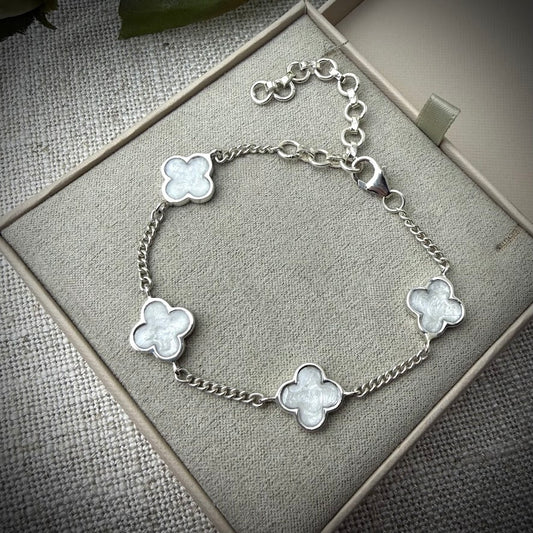 Sterling Silver 4 Clover Adjustable Memorial Bracelet