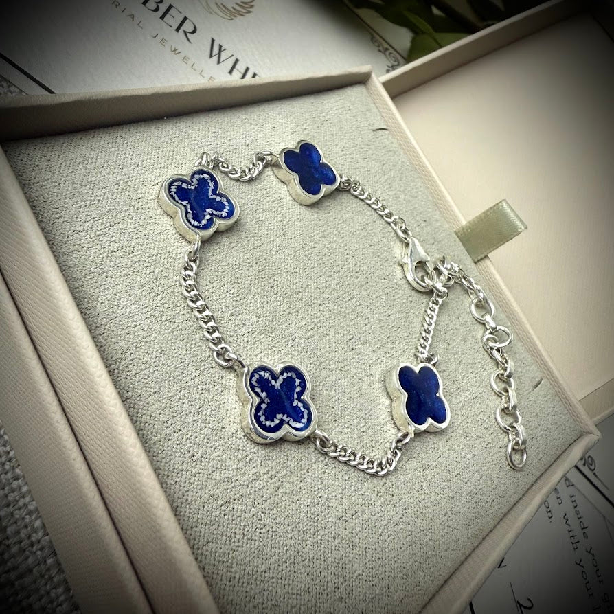 Sterling Silver 4 Clover Adjustable Memorial Bracelet