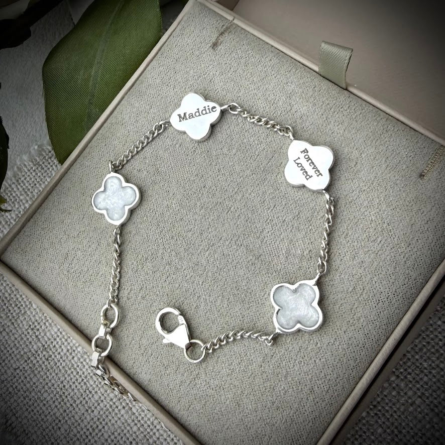 Sterling Silver 4 Clover Adjustable Memorial Bracelet