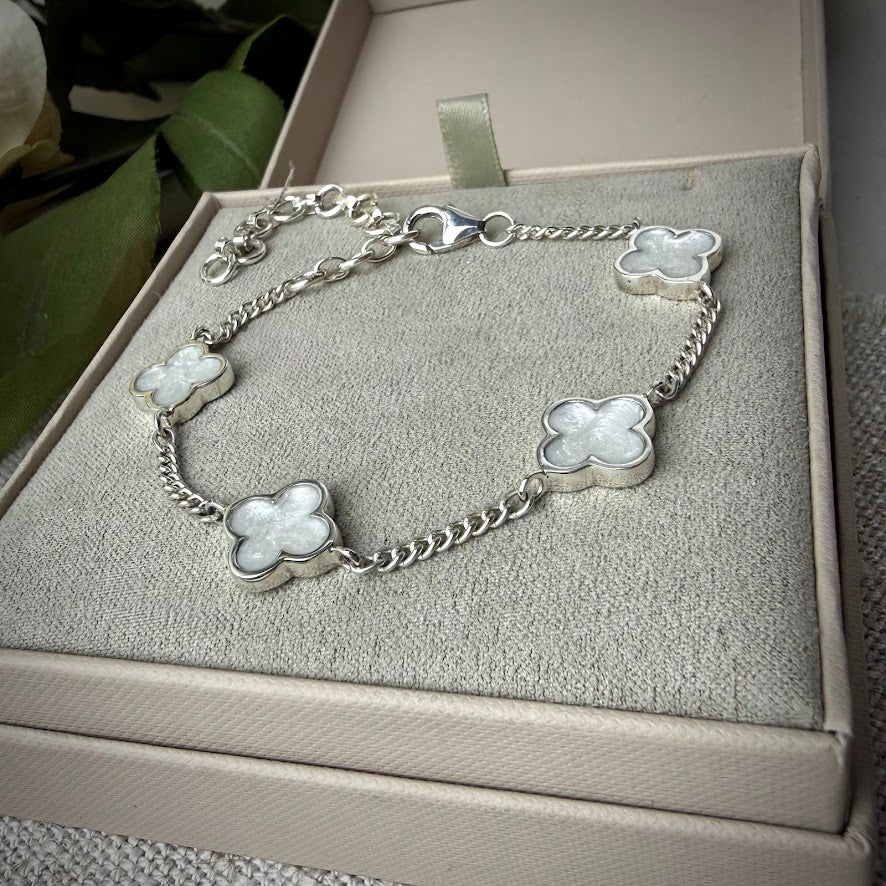 Sterling Silver 4 Clover Adjustable Memorial Bracelet