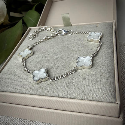 Sterling Silver 4 Clover Adjustable Memorial Bracelet