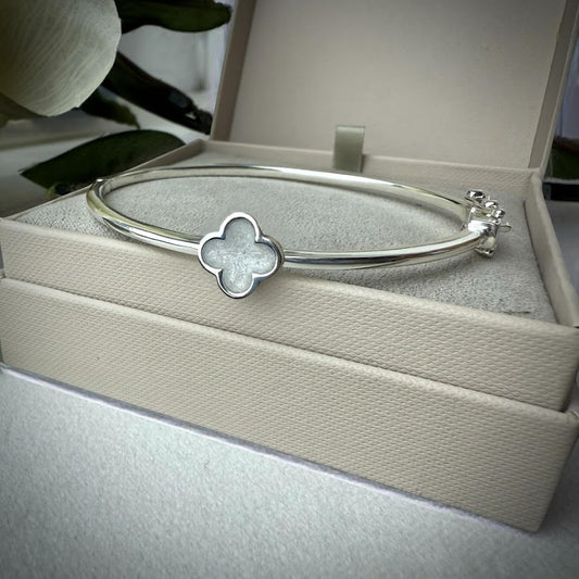 Sterling Silver Clover Memorial Bangle