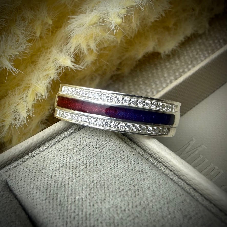 Sterling Silver Crystal Channel Memorial Ring