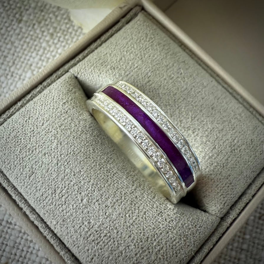 Sterling Silver Crystal Channel Memorial Ring