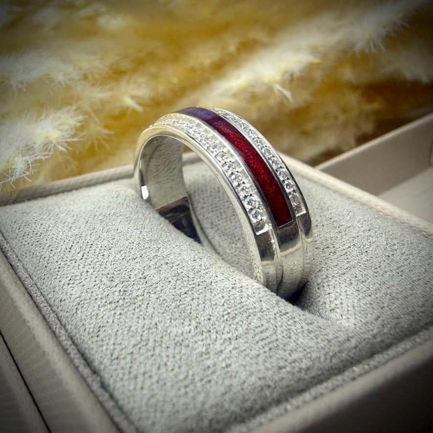 Sterling Silver Crystal Channel Memorial Ring