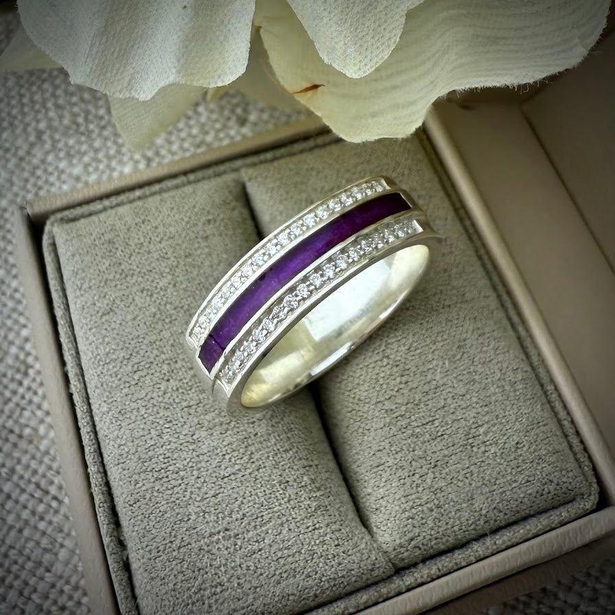 Sterling Silver Crystal Channel Memorial Ring