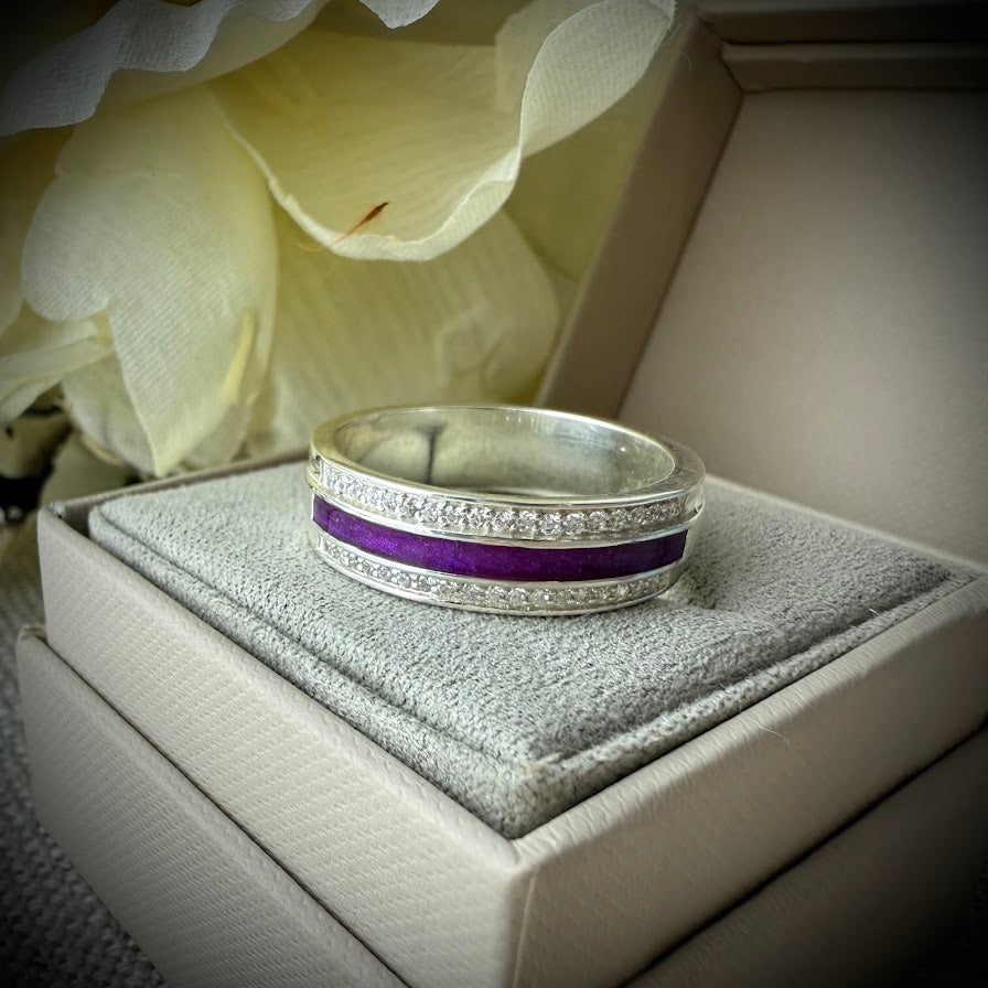 Sterling Silver Crystal Channel Memorial Ring