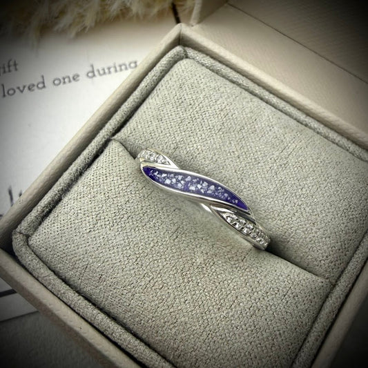 Sterling Silver Crystal Wave Memorial Ring