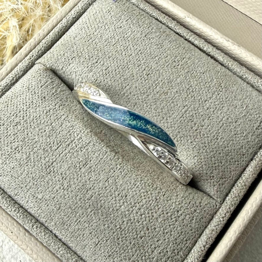 Sterling Silver Crystal Wave Memorial Ring