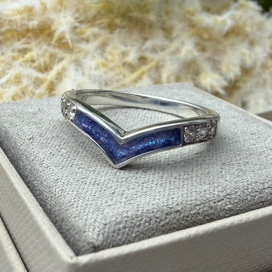 Sterling Silver Crystal Wishbone Memorial Ring