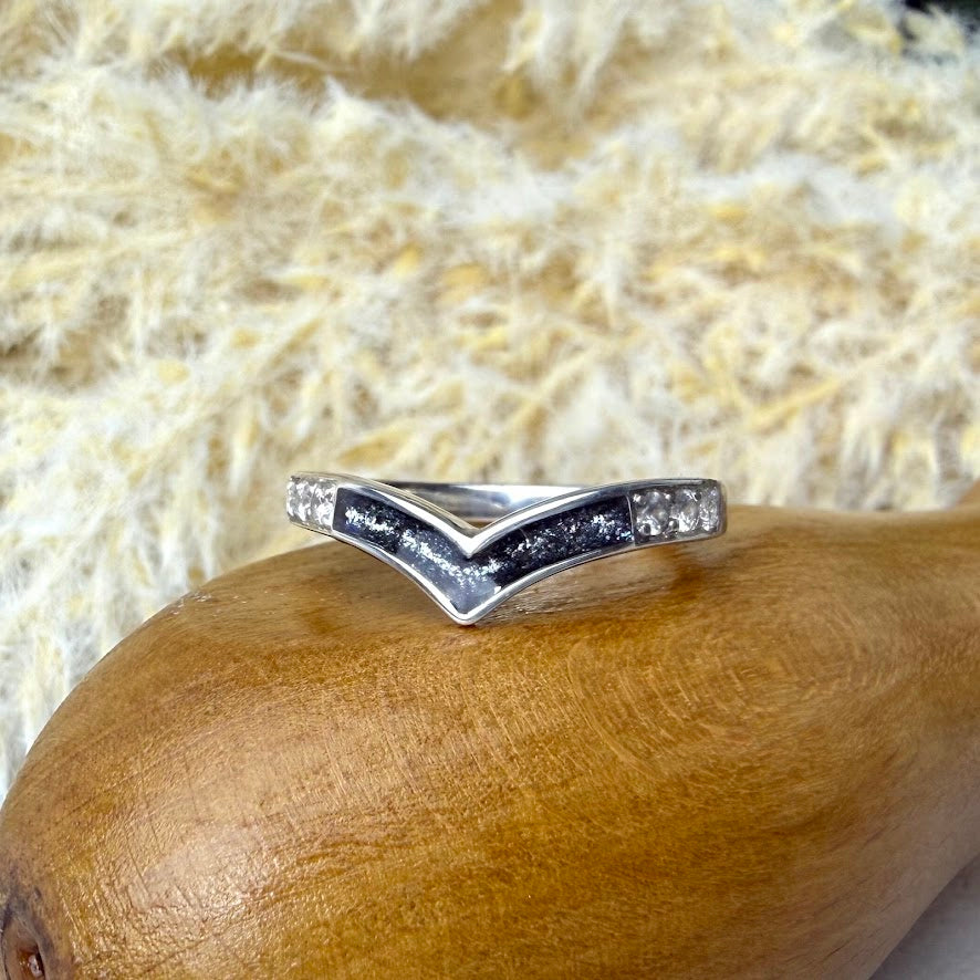 Sterling Silver Crystal Wishbone Memorial Ring