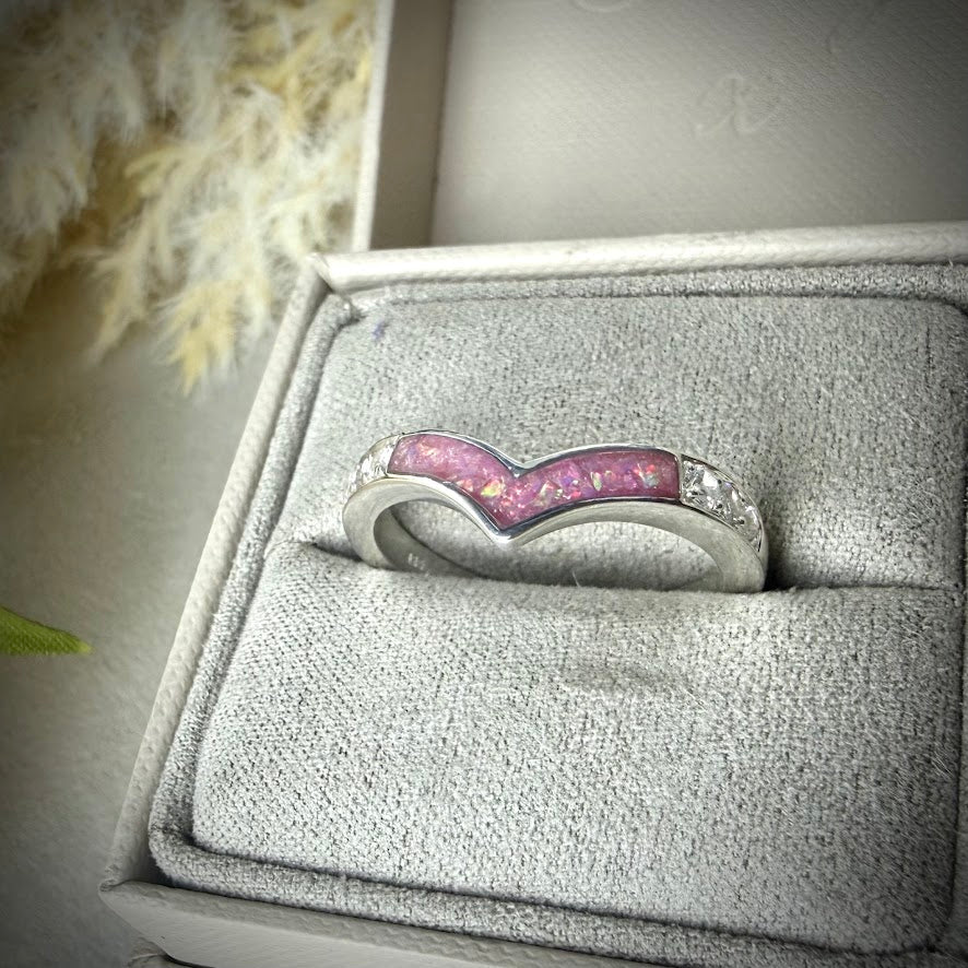 Sterling Silver Crystal Wishbone Memorial Ring