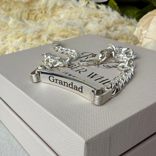Sterling Silver Curb Memorial Bracelet