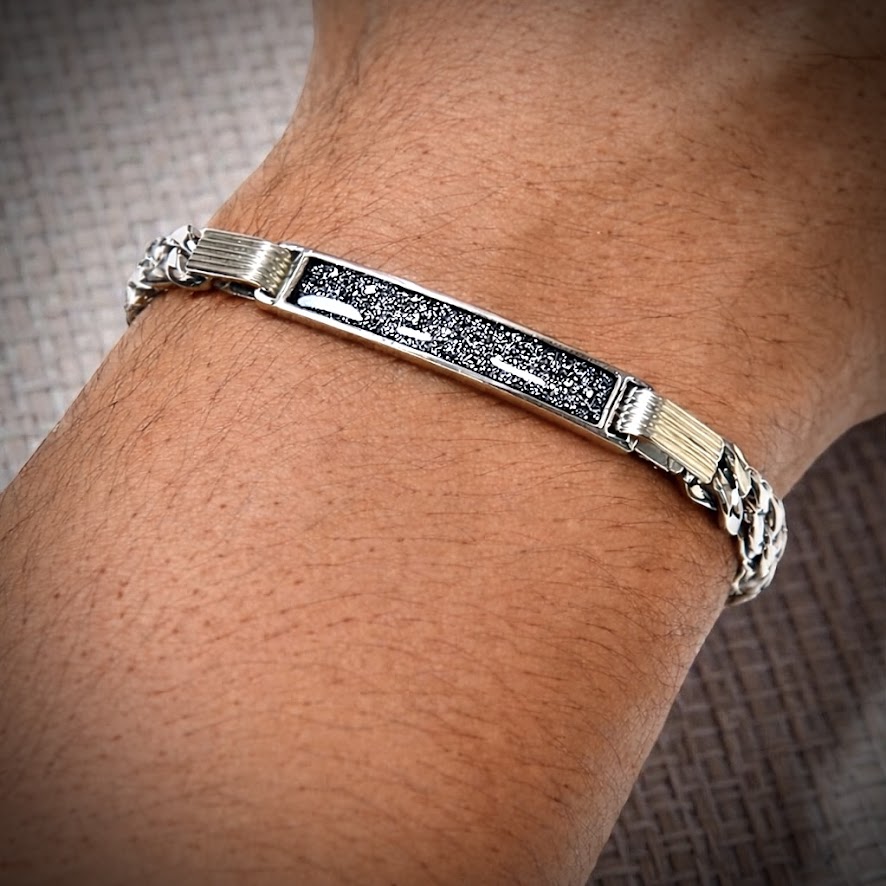 Sterling Silver Curb Memorial Bracelet