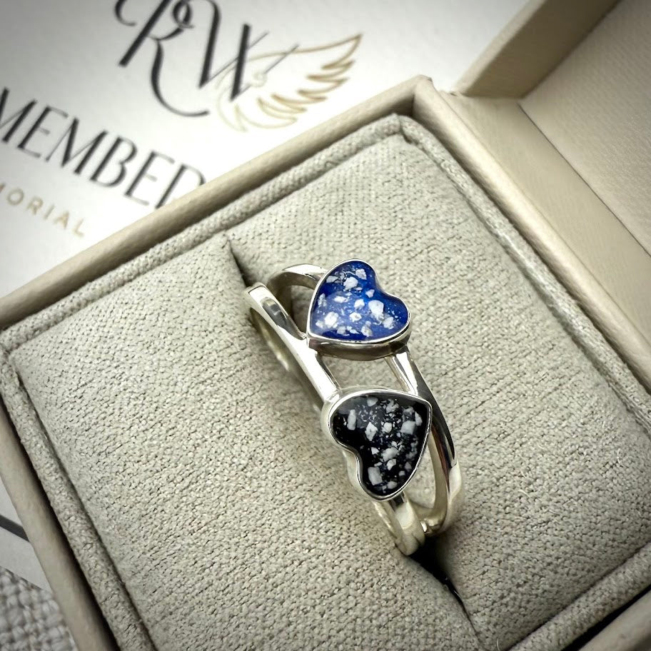 Sterling Silver Double Heart Memorial Ring