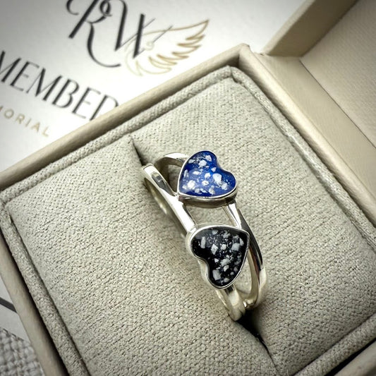 Sterling Silver Double Heart Memorial Ring