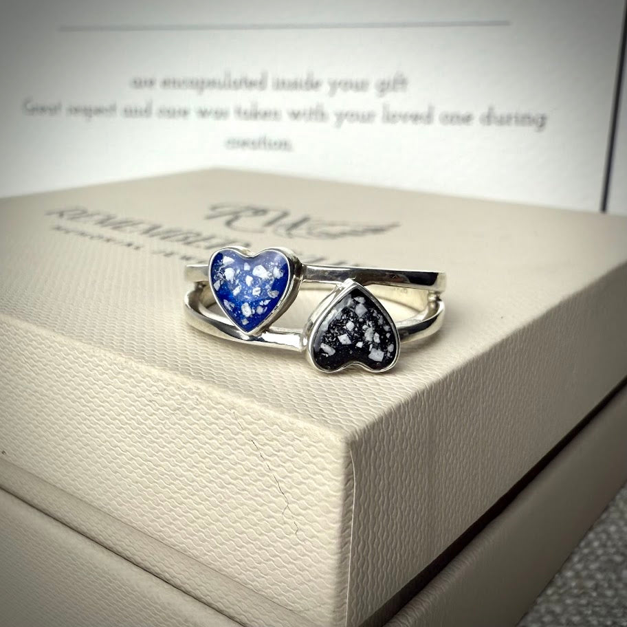 Sterling Silver Double Heart Memorial Ring
