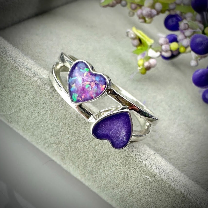 Sterling Silver Double Heart Memorial Ring