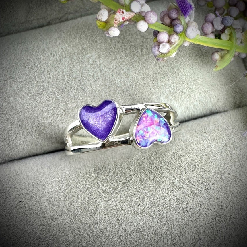 Sterling Silver Double Heart Memorial Ring