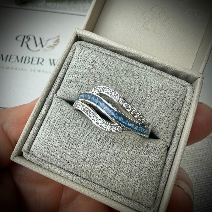 Sterling Silver Double wave Memorial Ring