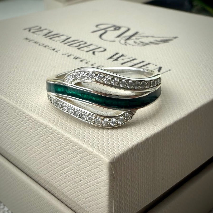 Sterling Silver Double wave Memorial Ring
