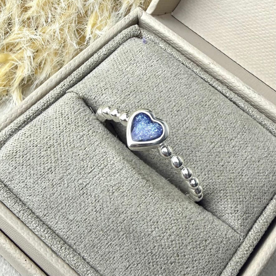 Sterling Silver Heart Bobble Memorial Ring
