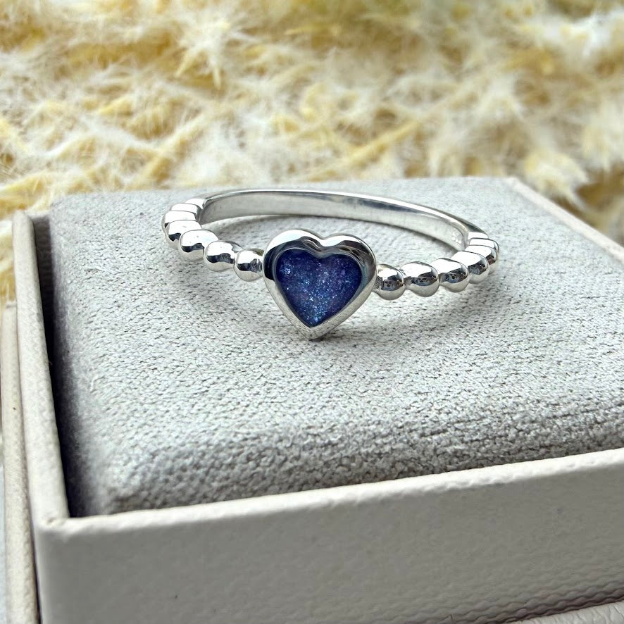 Sterling Silver Heart Bobble Memorial Ring
