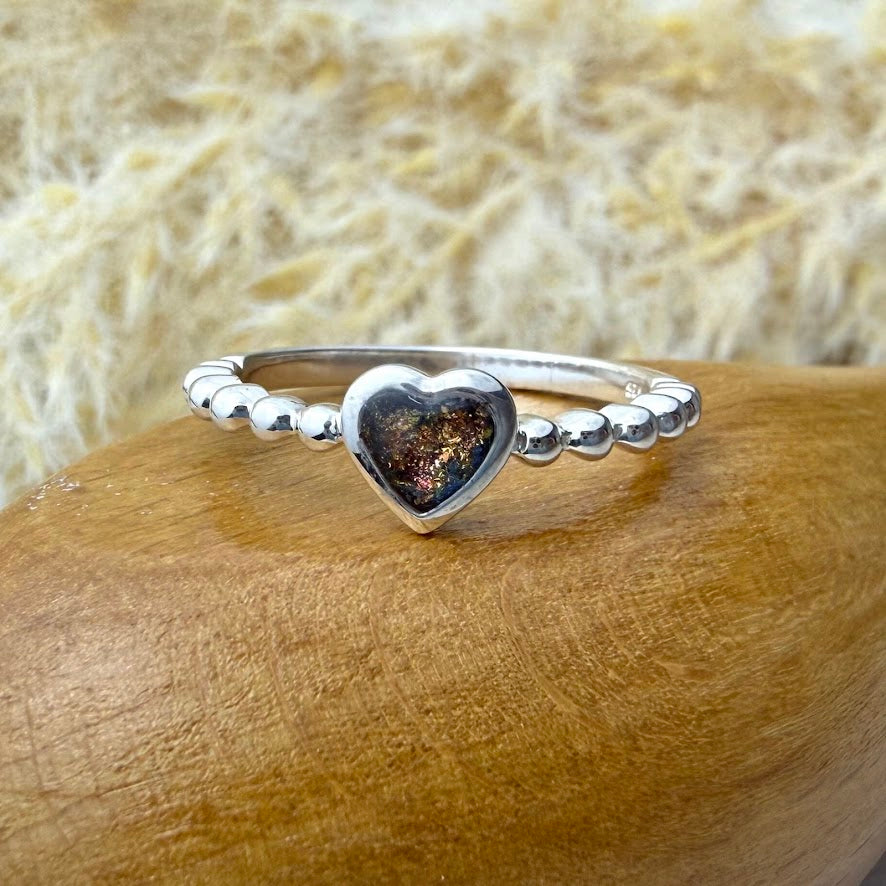 Sterling Silver Heart Bobble Memorial Ring